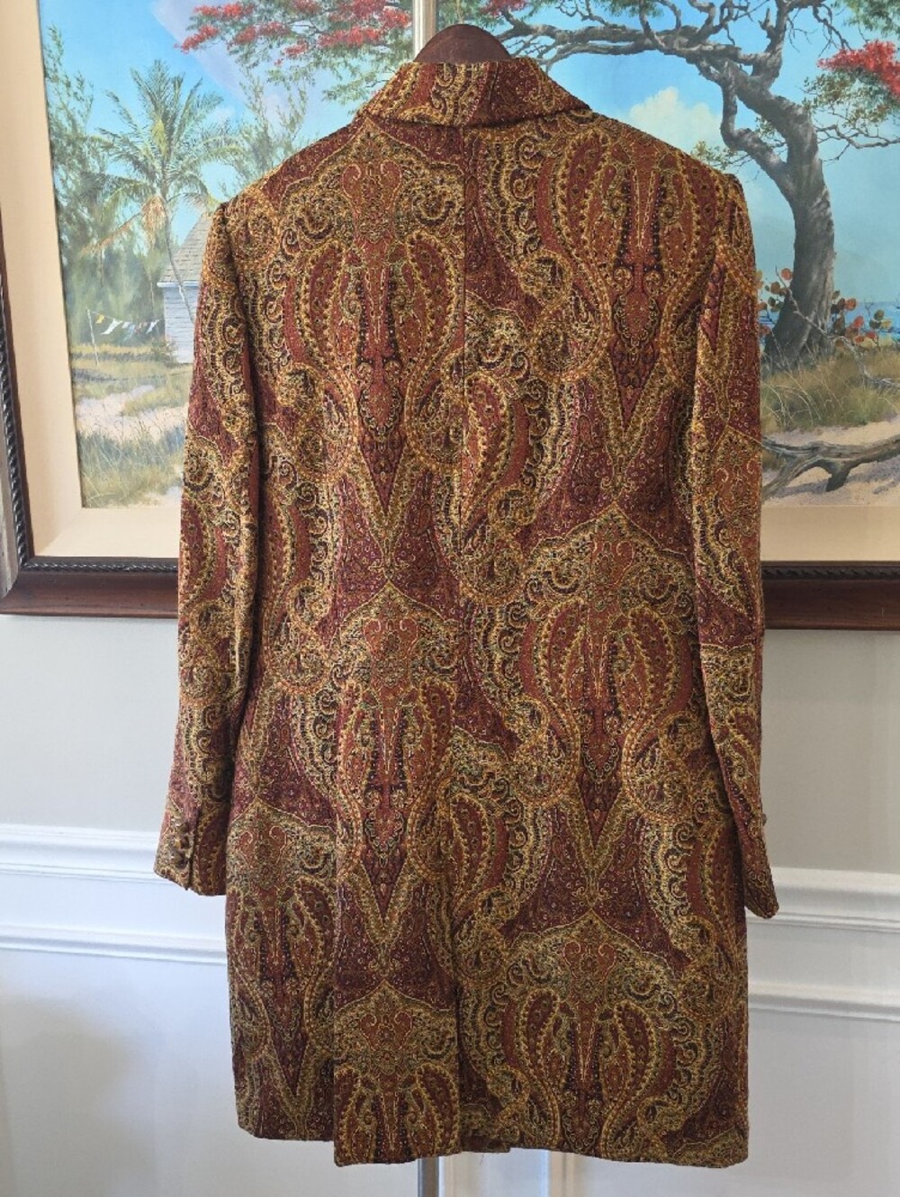 Liz Claiborne Brown & Gold Paisley Long Blazer - Picture 6 of 8